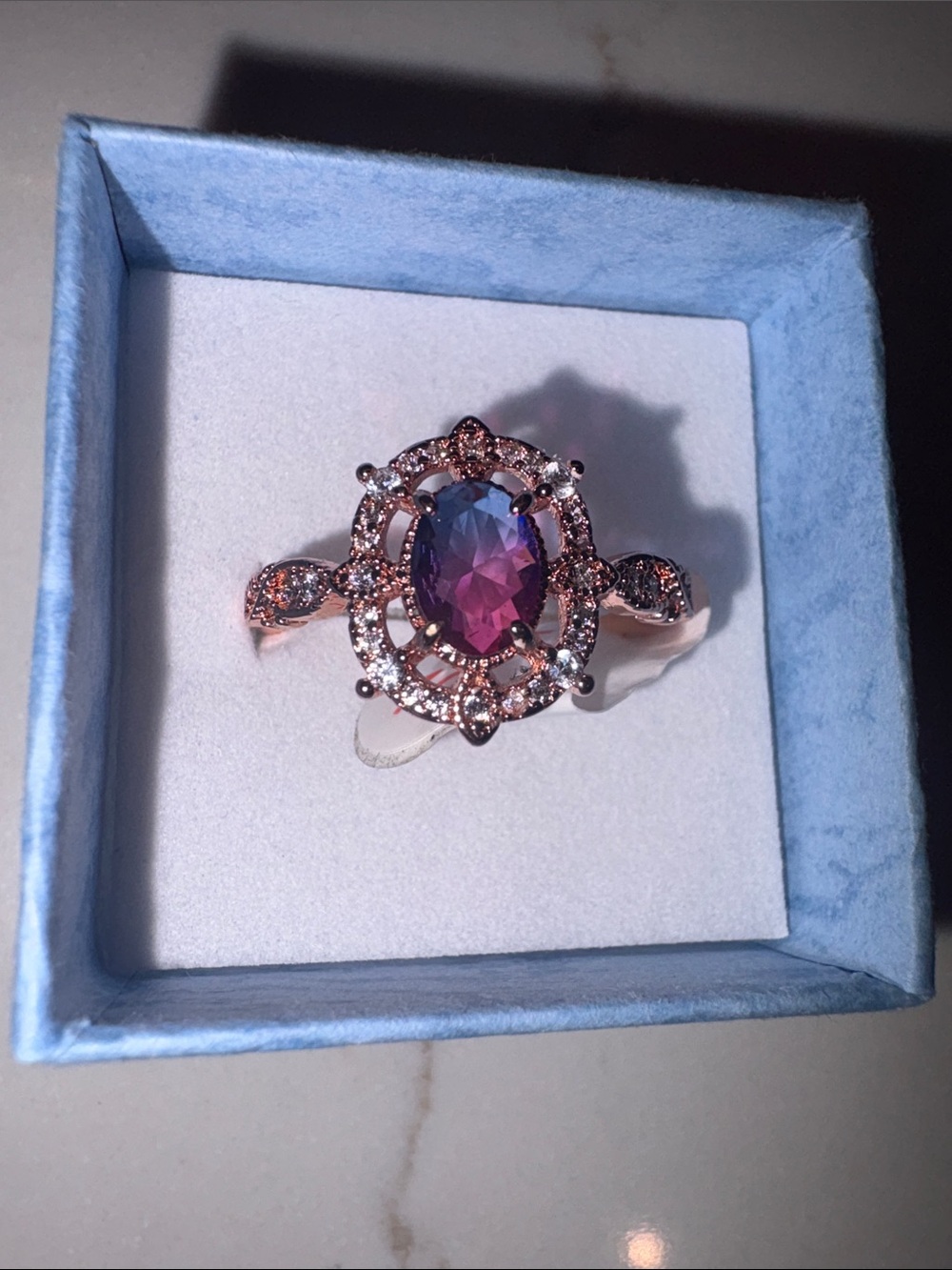 Rose Gold Ring with Purple Center Stone - Bomb Party
